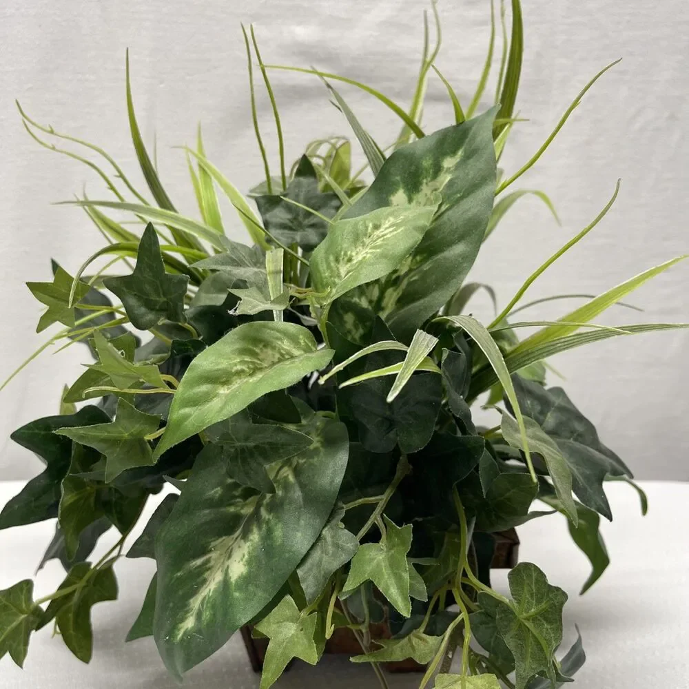 Artificial Indoor Mixed Plants Faux Copper Square Planter Pot 13